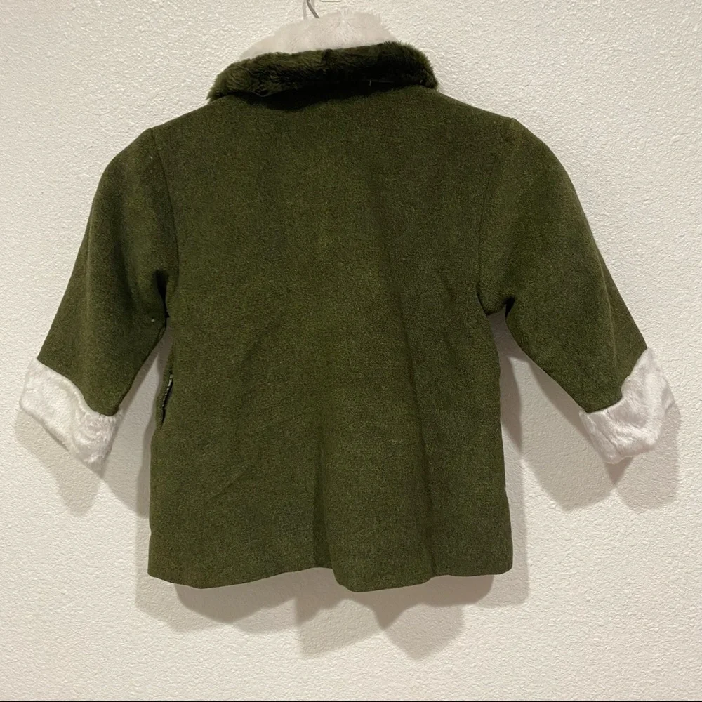 Kids Be Art Girls Green White Faux Fur Jacket Coat Size 5